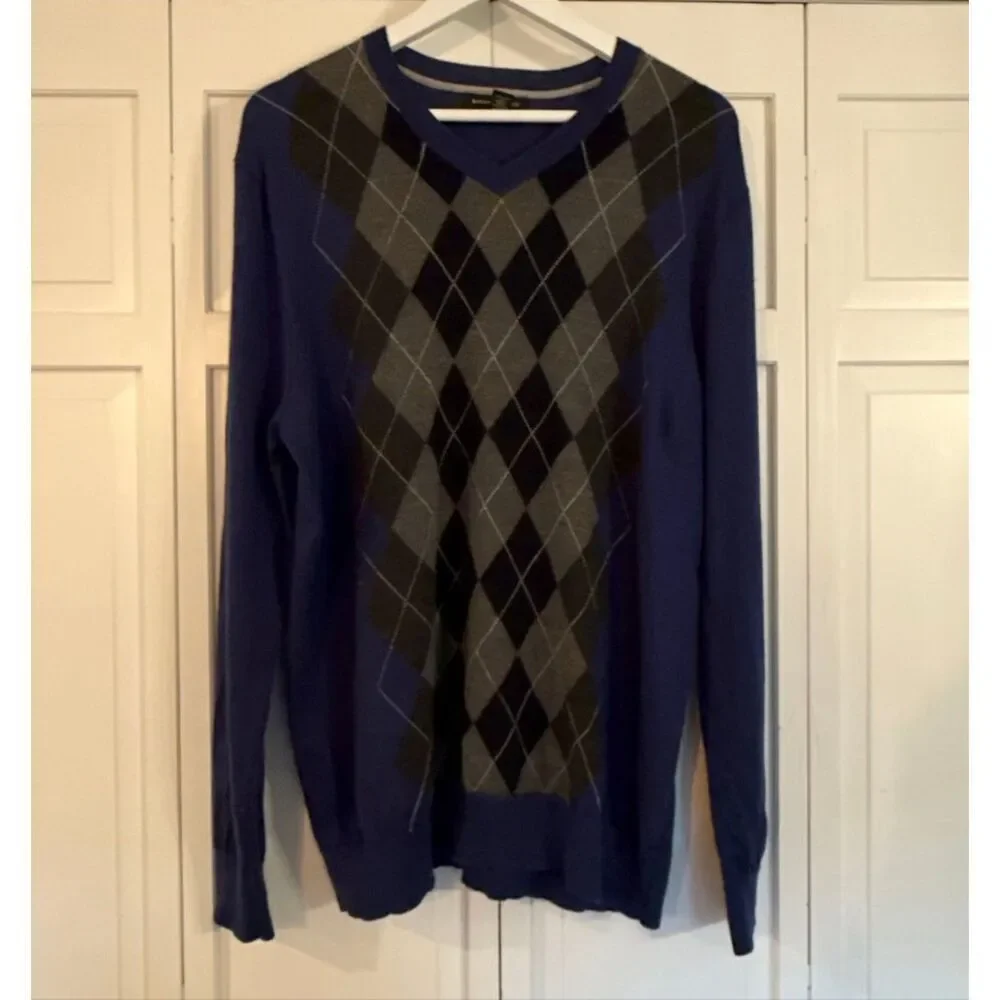 Banana Republic 100% merino wool argyle sweater XL